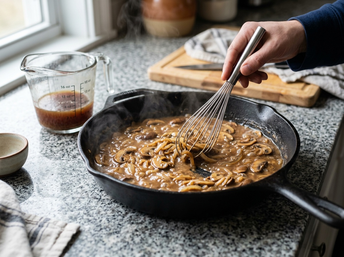 beef stroganoff recipe with ground beef whisking sauce