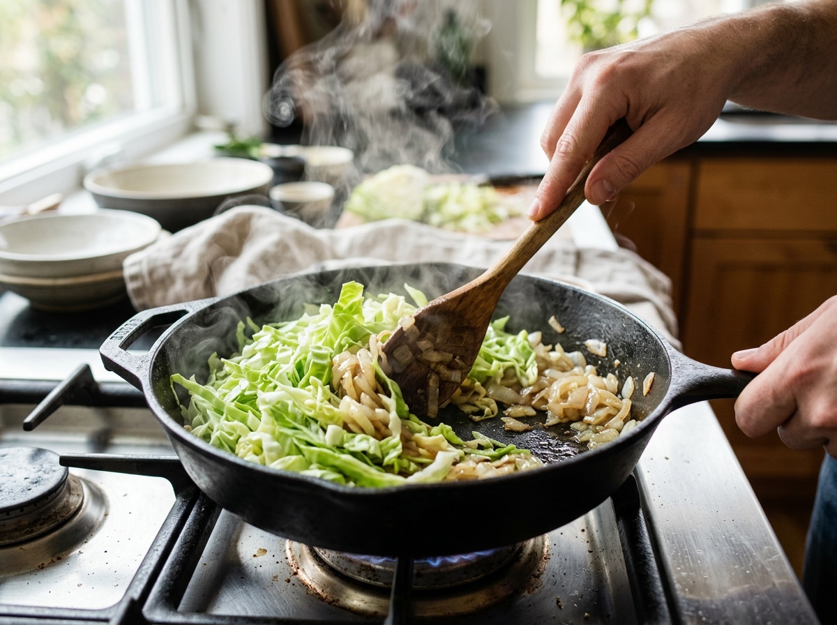 sautéing cabbage and onions for ground beef skillet recipe