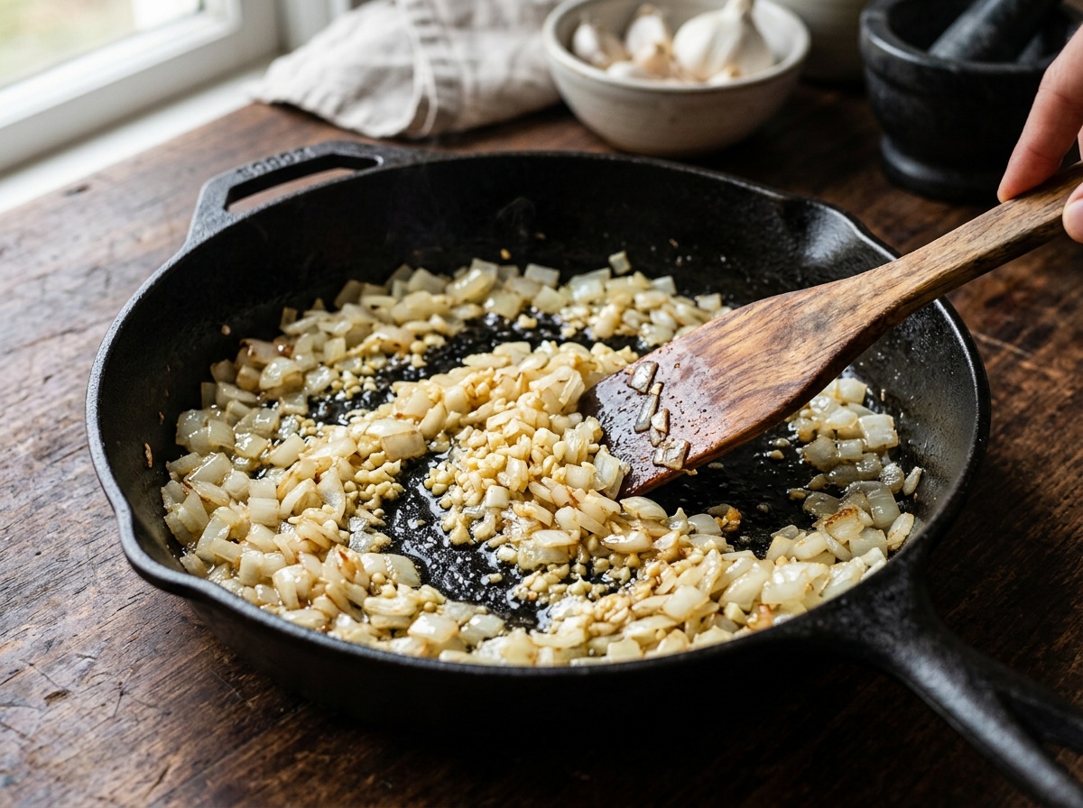 sautéing aromatics for cabbage and ground beef recipes
