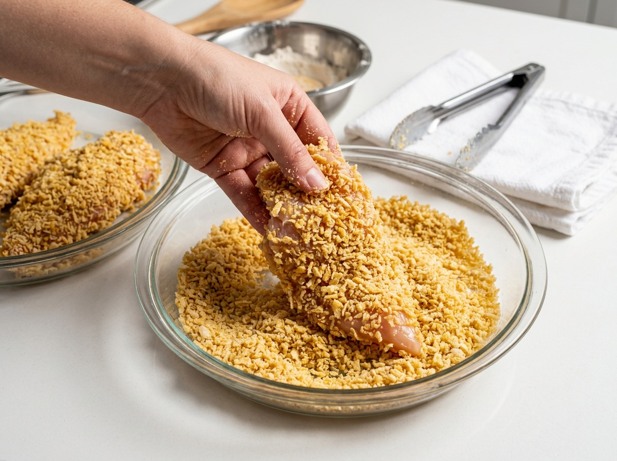 air fryer chicken tenders recipe coating chicken in breadcrumbs