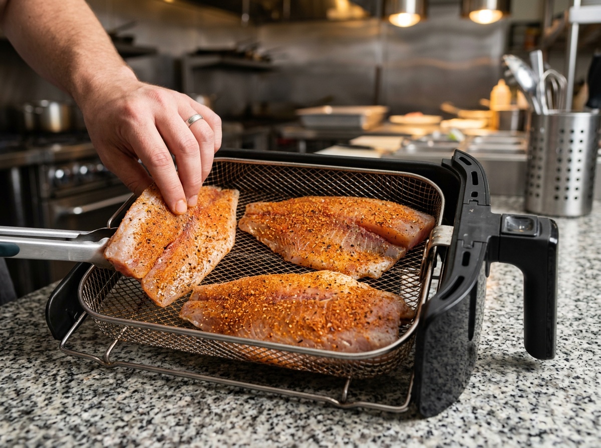 air fryer tilapia recipe - arranging in air fryer