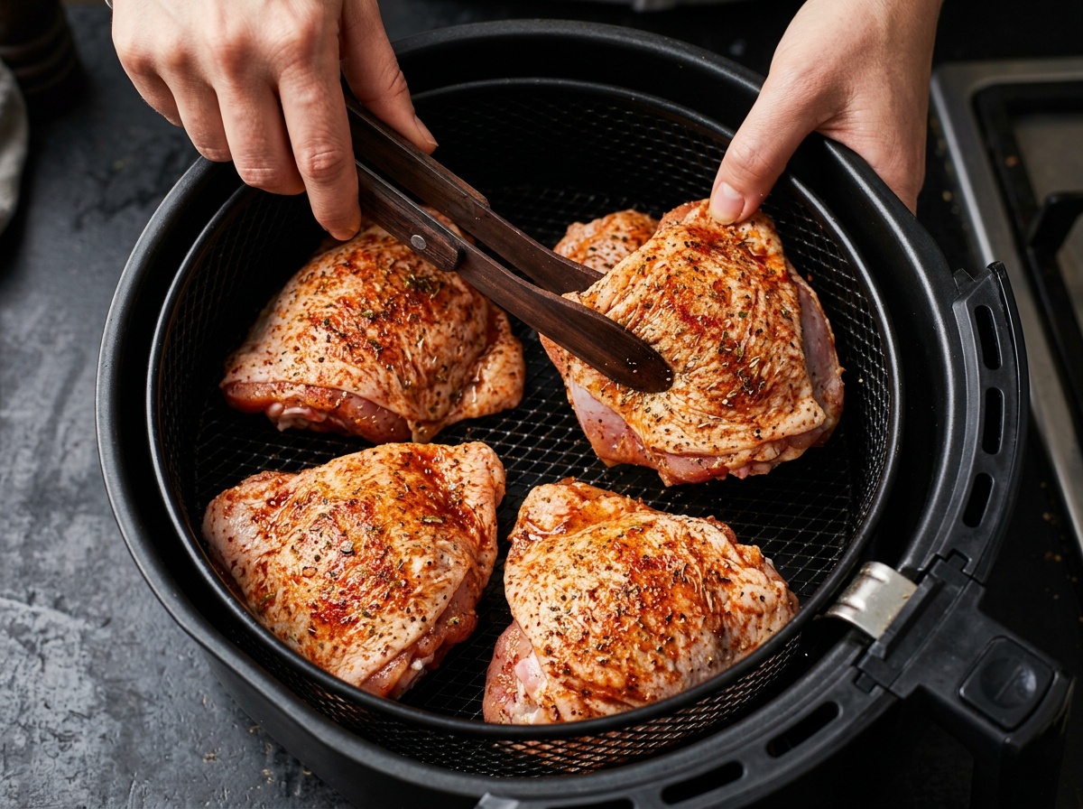 healthy air fryer recipes arranging chicken in air fryer