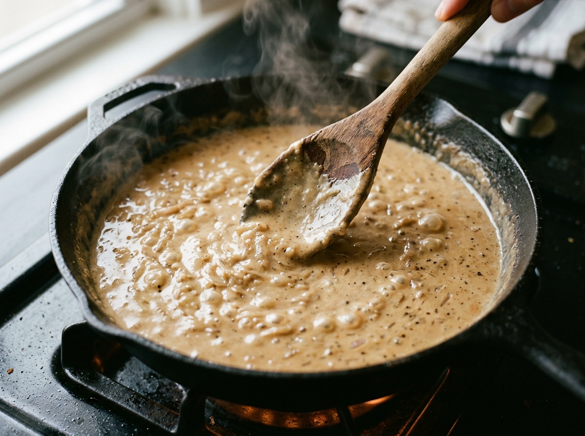 making creamy sauce for au poivre steak recipe