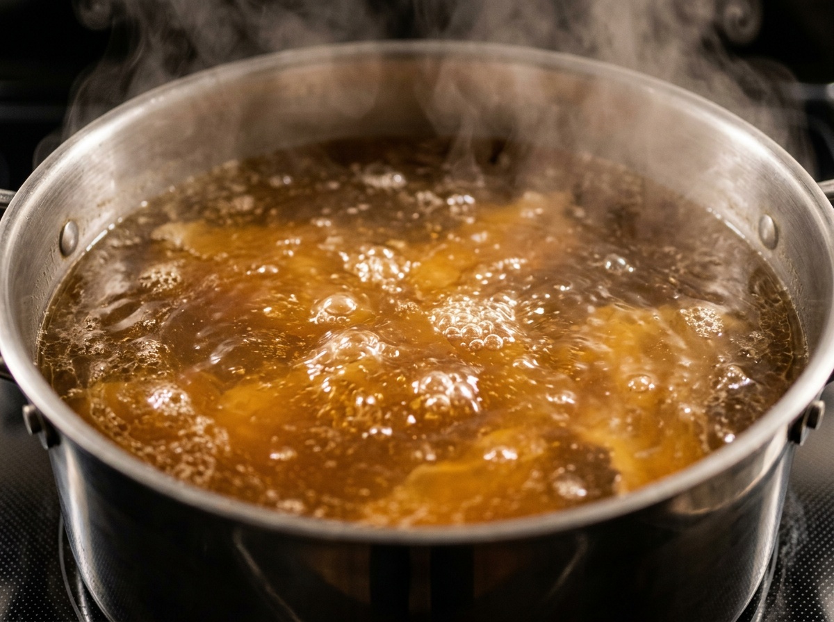beef bone broth recipe simmering in the pot