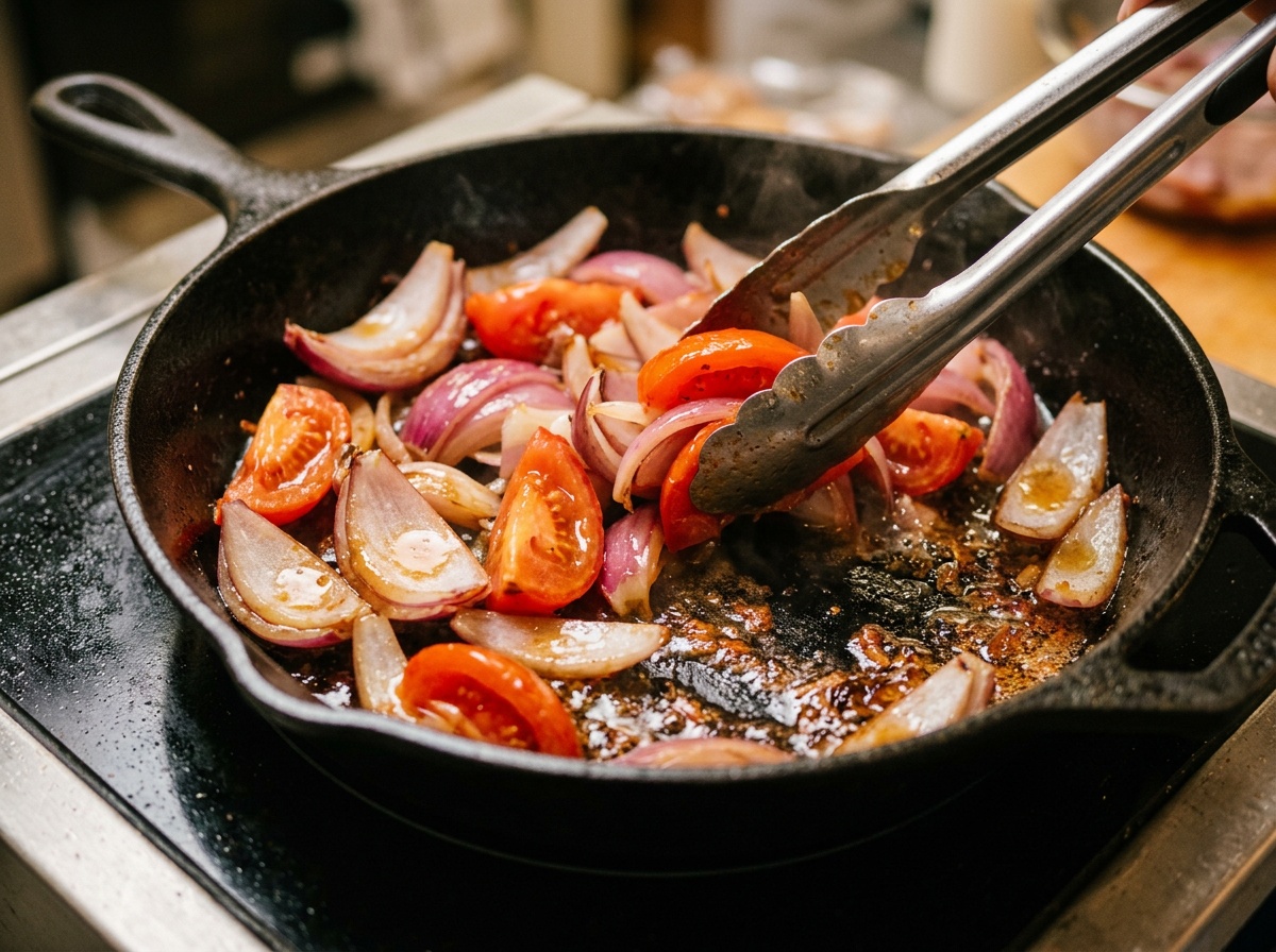 stir-frying vegetables for beef lomo saltado recipe