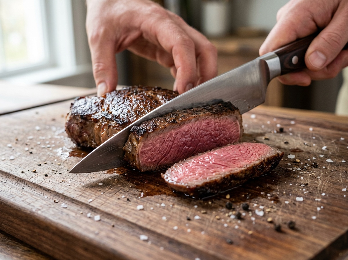 beef sirloin tip steak recipes — slicing against the grain