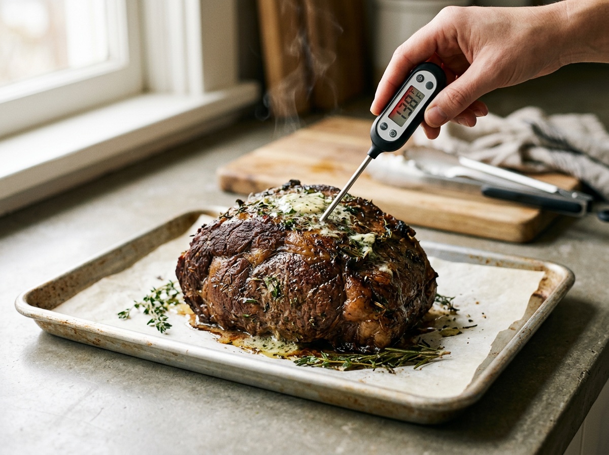 beef striploin roast recipe temperature check with thermometer