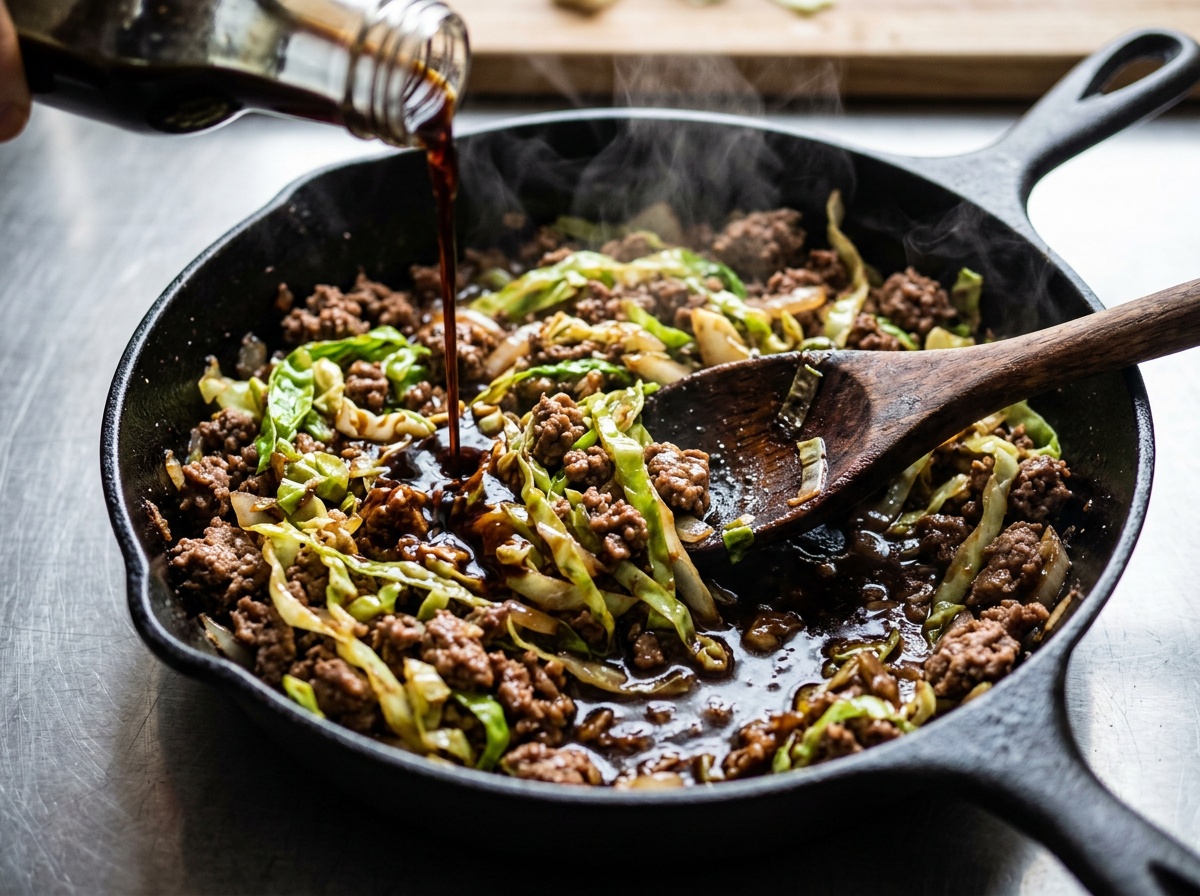 combining beef and cabbage for one-pan beef and cabbage