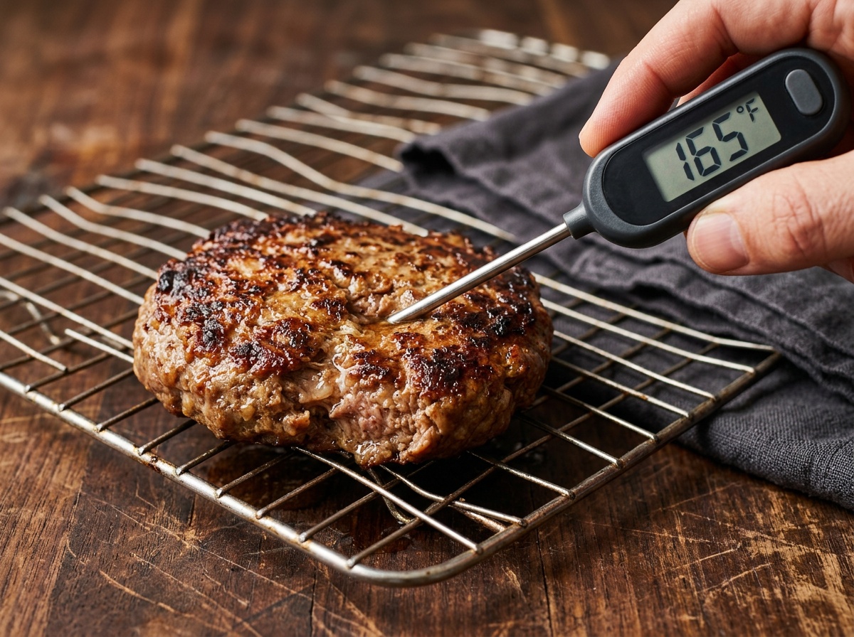 checking temperature of air fryer hamburger recipes patty