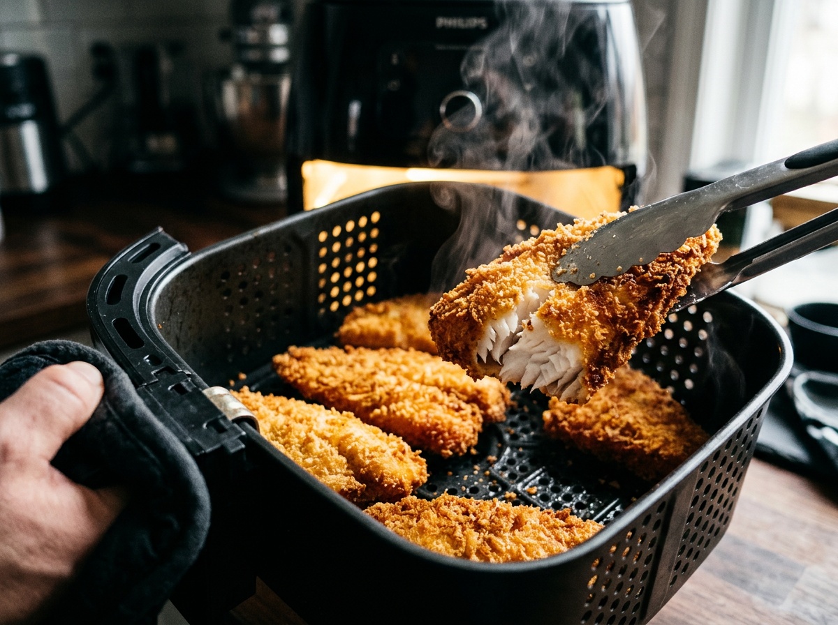 air fryer recipes fried fish inside basket