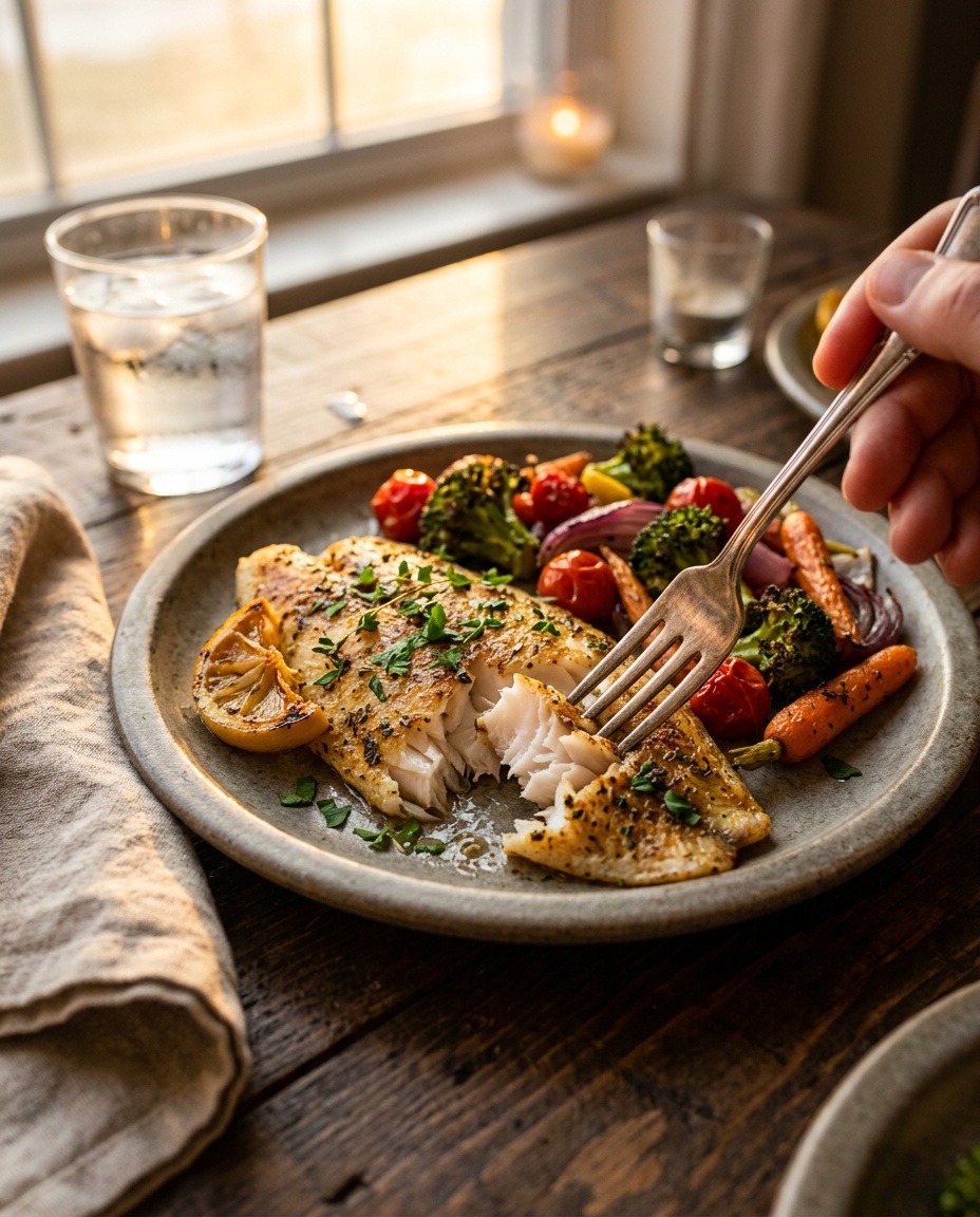 finished tilapia served on a plate for air fryer tilapia recipes