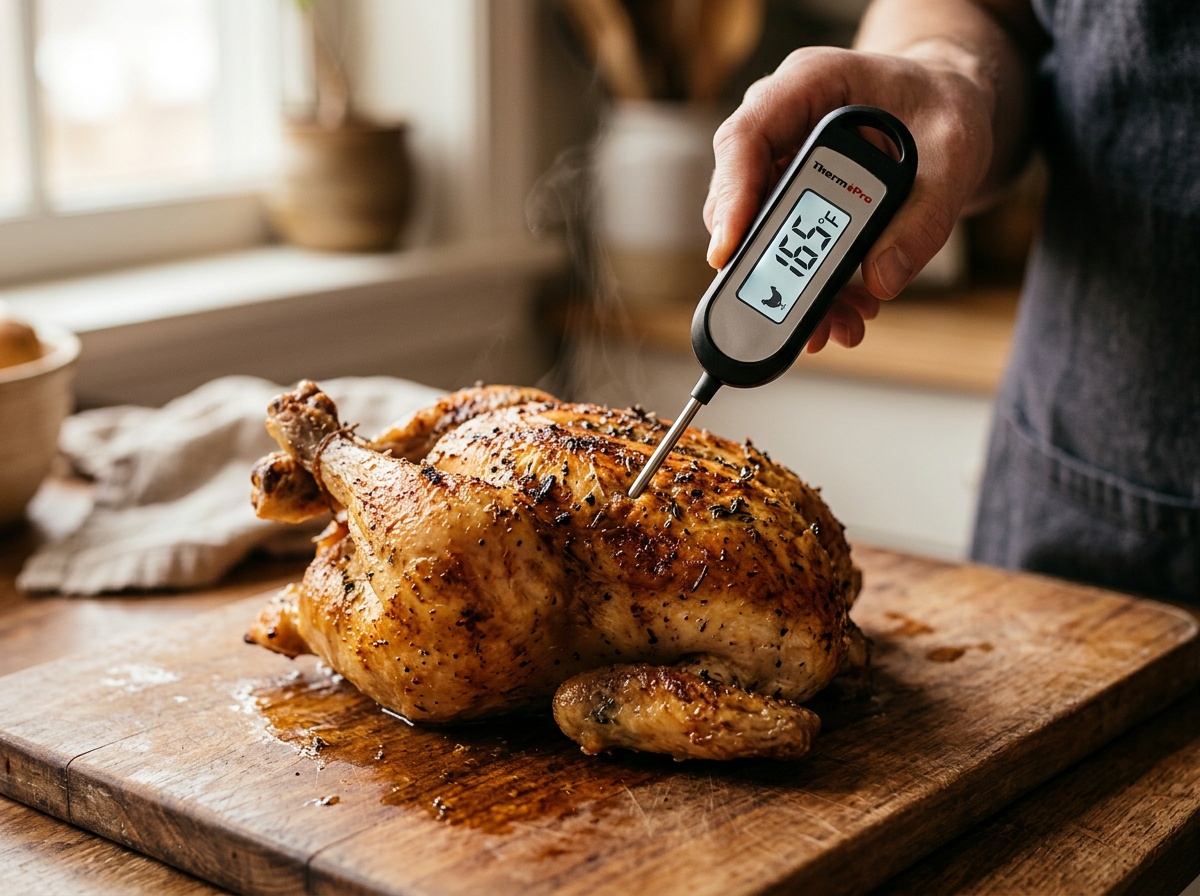 healthy air fryer recipes checking chicken temperature