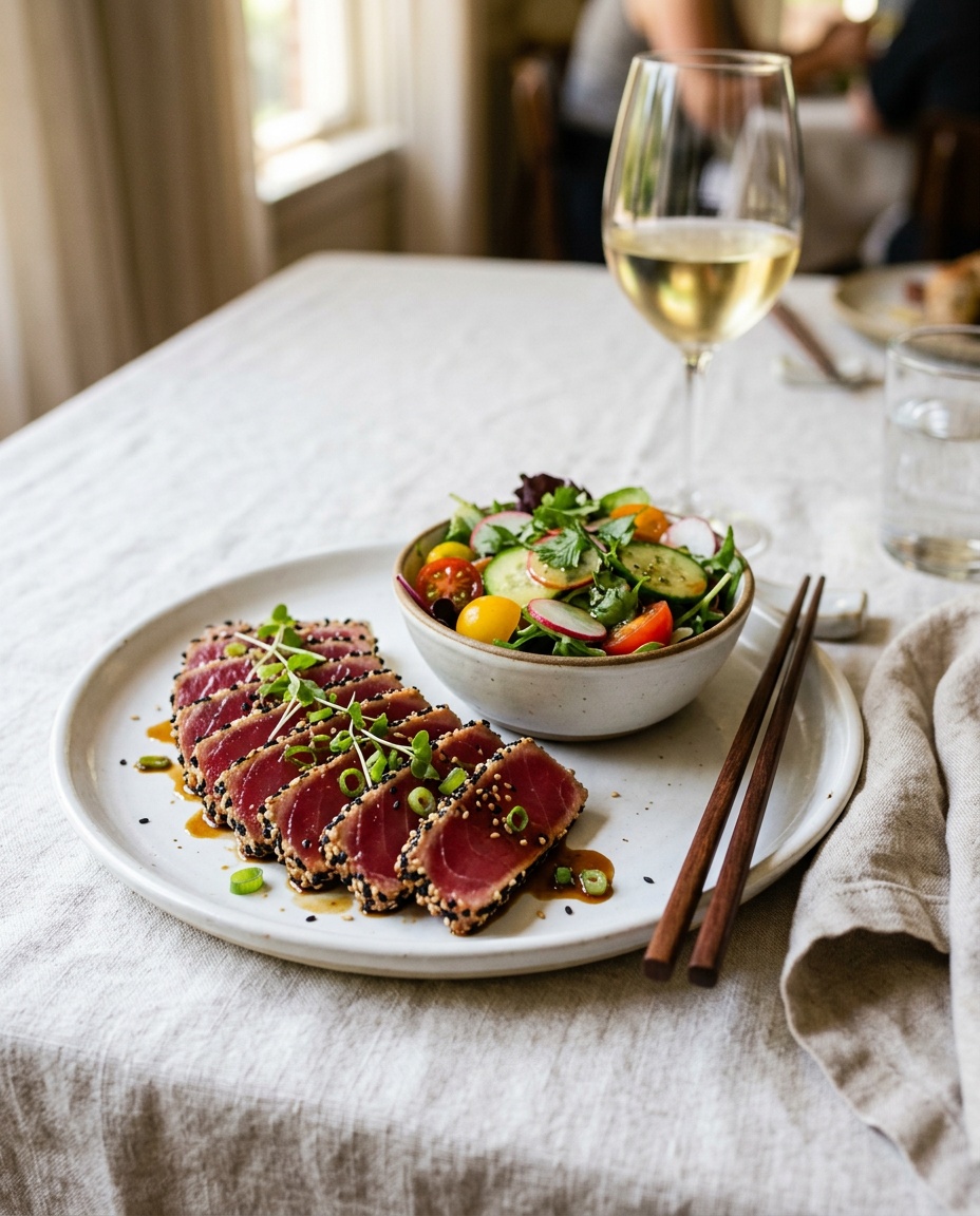 finished seared ahi tuna steak recipe plated