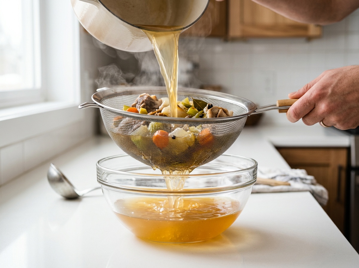 straining process for beef bone broth recipe