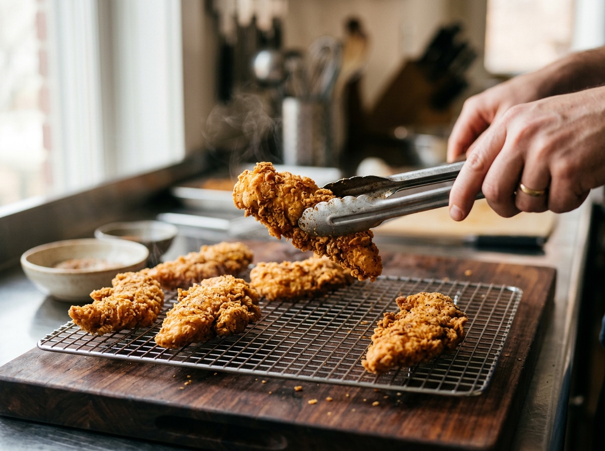 air fryer chicken tenders recipe cooling on wire rack