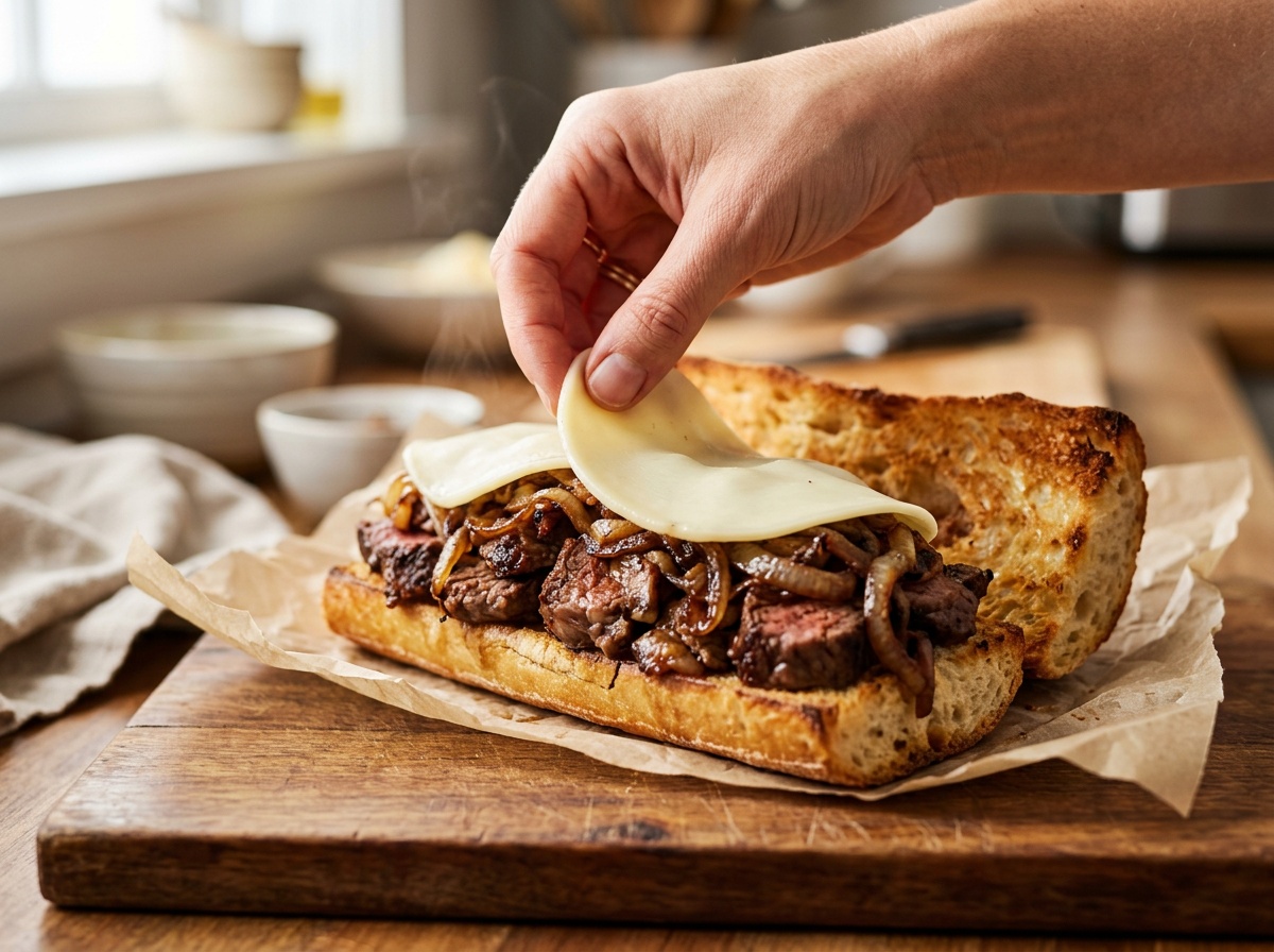 assembling beef steak sandwich recipe with provolone