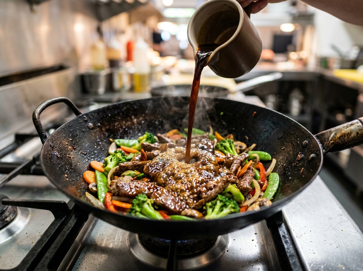 adding stir fry sauce to beef stir fry recipes