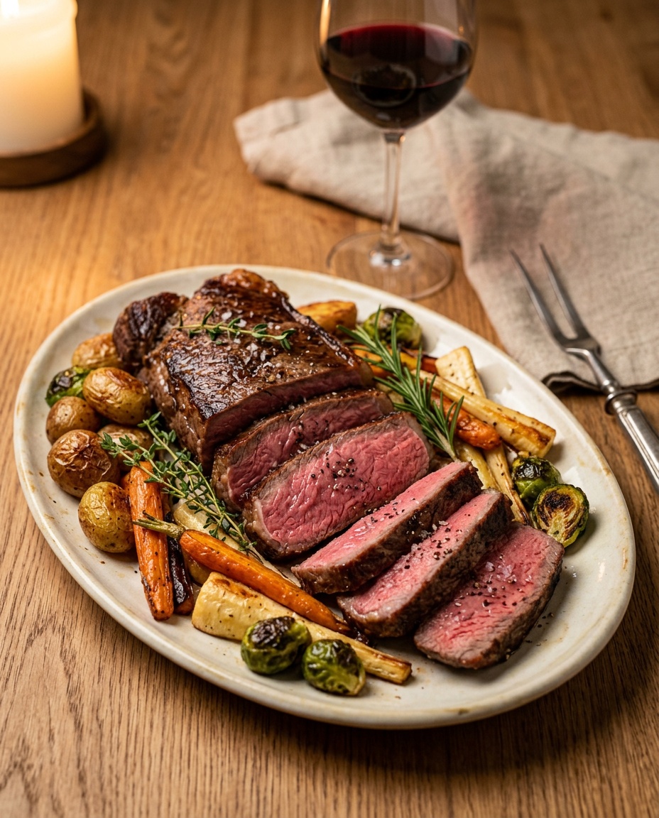 beef striploin roast recipe final slice presentation