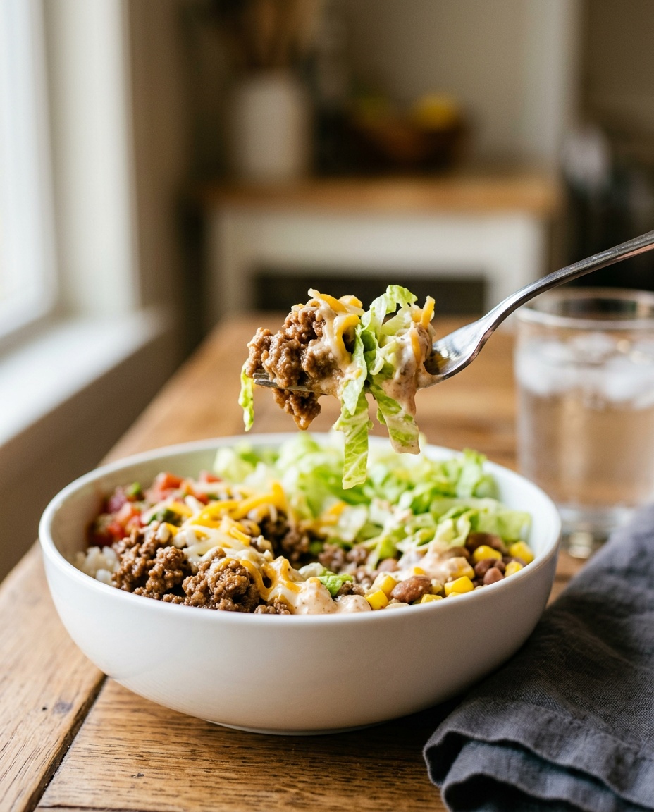 finished big mac bowl recipe on dining table