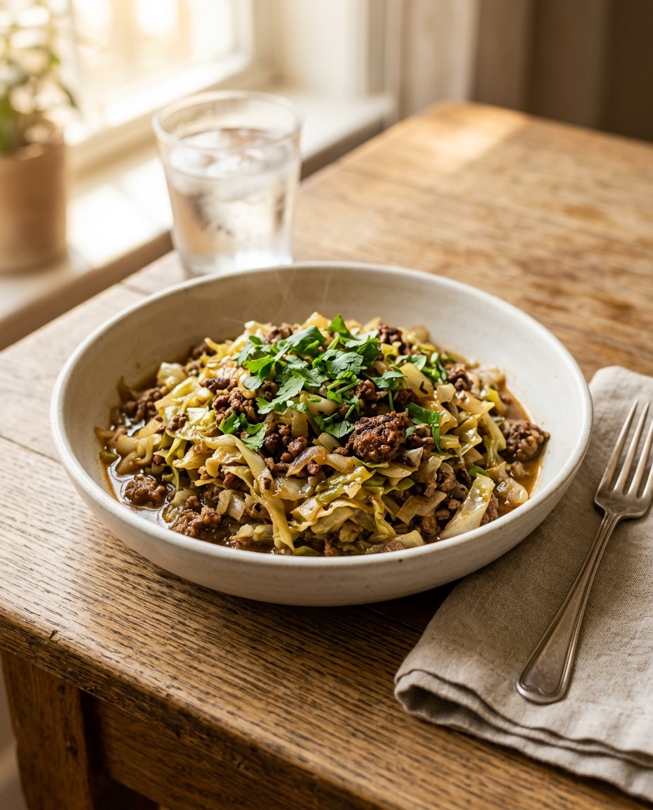 final bowl of cabbage and ground beef recipe for dinner