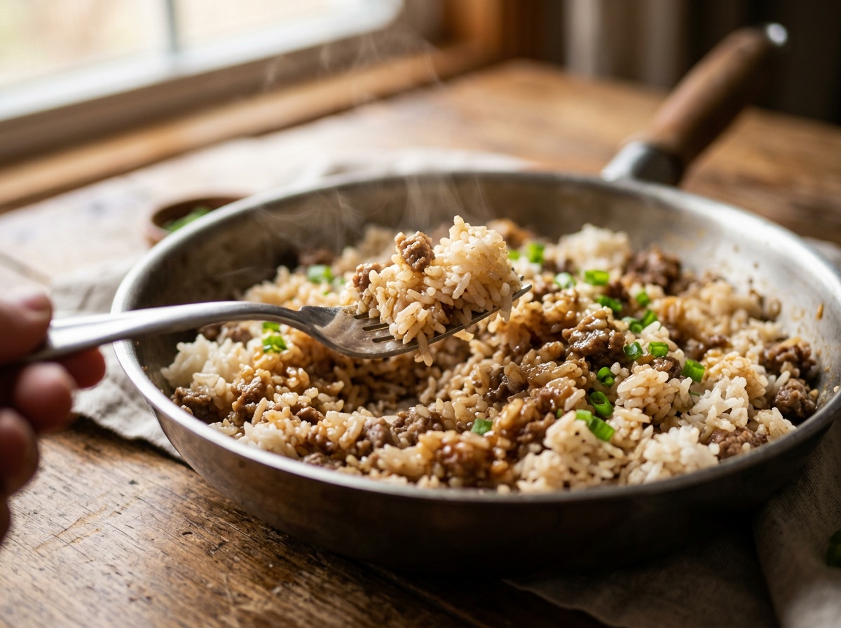 fluffing rice for chop meat and rice recipes