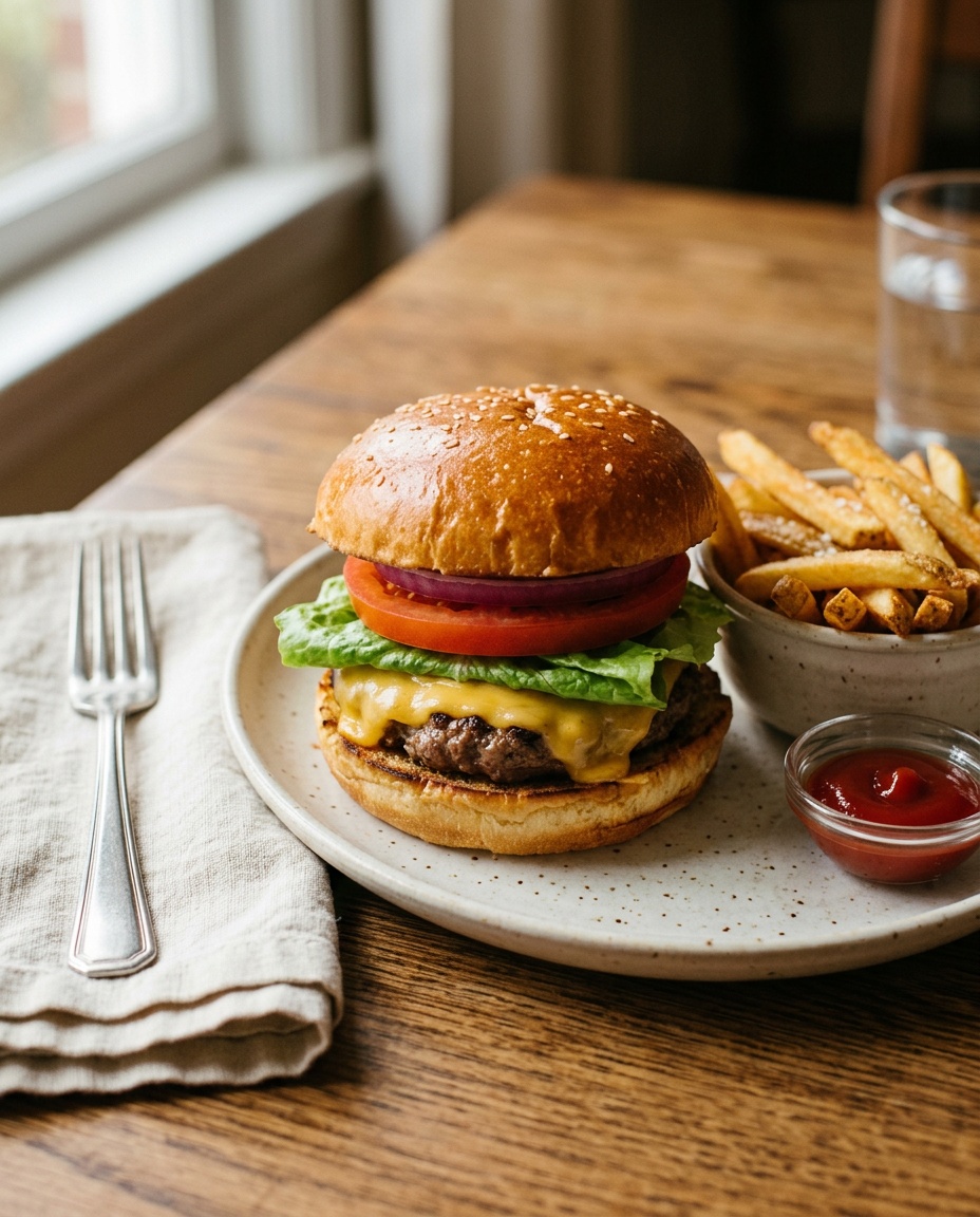 assembled air fryer hamburger recipes cheeseburger final plate