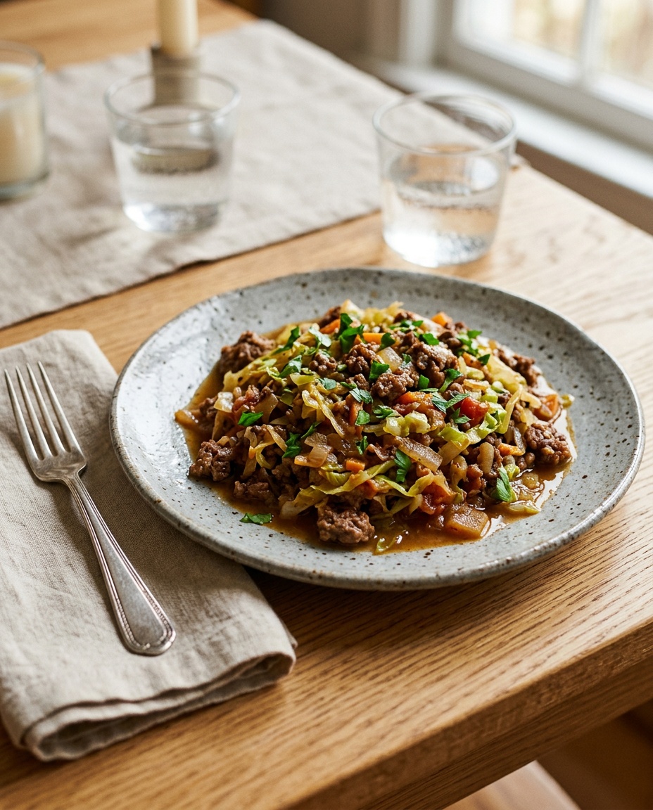 plated cabbage and ground beef recipes dinner