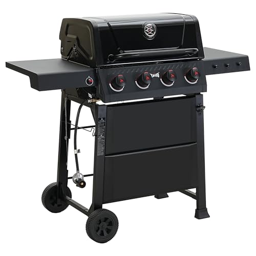 Feasto 4-Burner Gas Grill with Side Tables, 36,000 BTU.
