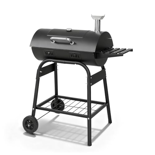 Outvita Barrel BBQ Charcoal Grill with Warming Rack and Side