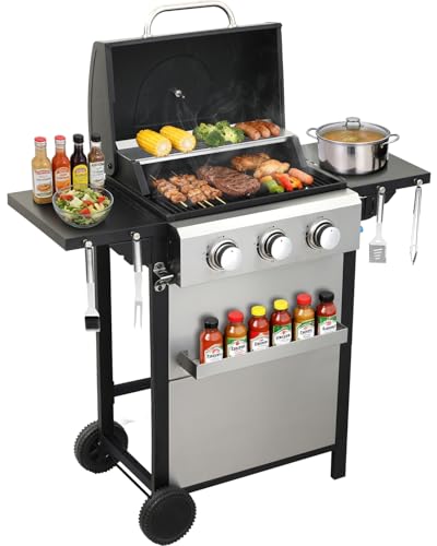 IdeaMaxx 3 Burner Propane Gas Grill, 30,000 BTU Stainless...