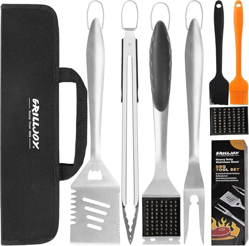 grilljoy 8PCS BBQ Grill Tools Set with extra thick stainless
