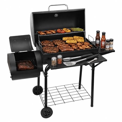 Realcook Charcoal Grill with Offset Smoker: Spacious Barrel...