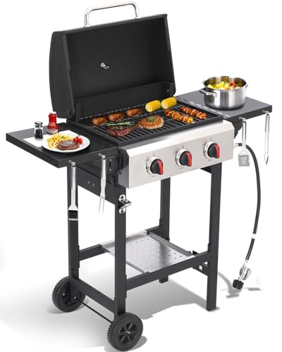 GRILL DEPOTS Propane Gas Grill with Folding Side Tables