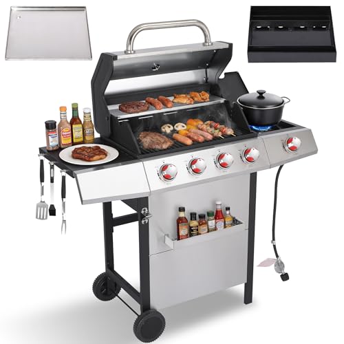 LMNOCHM Gas and Charcoal Grill Combo with Side Burner