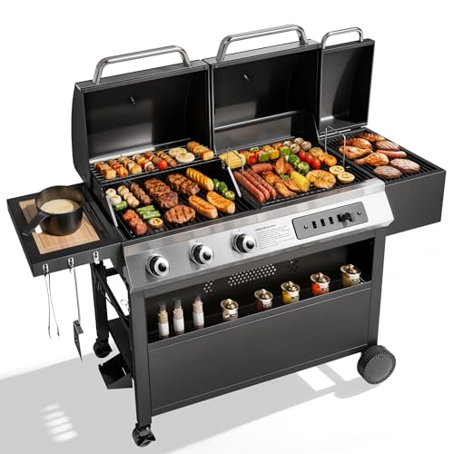 MFSTUDIO Heavy Duty 3 Burner Gas and Charcoal Grill Combo.