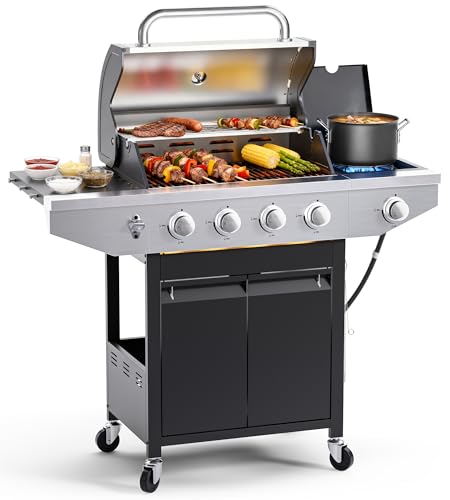 EUHOME 4-Burner Propane Gas BBQ Grill with Side Burner