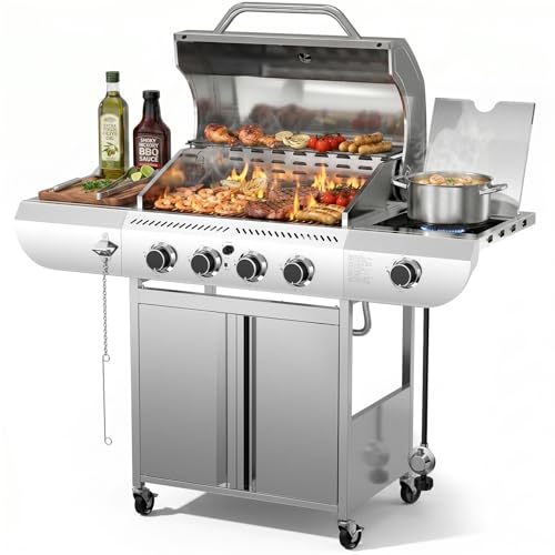 COWSAR 4-Burner Gas Grill, 42000 BTU BBQ Stainless Steel