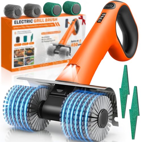 Electric Grill Brush - Dual Rotating Heads Cordless Power...