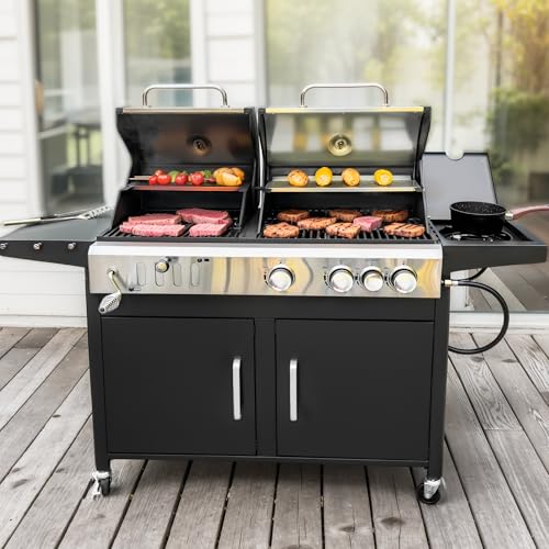 MFSTUDIO Gas and Charcoal Grill Combo w/Side Burner