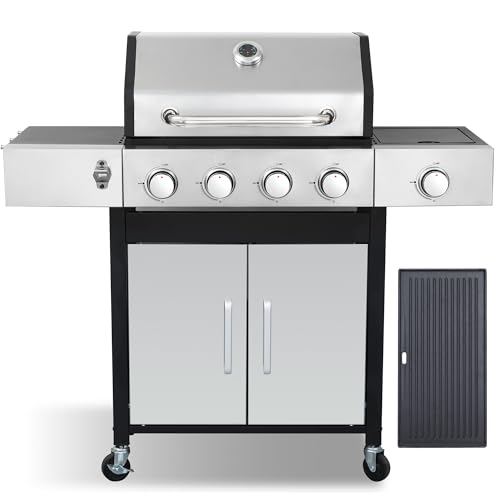 LMNOCHM 4-Burner Propane Gas Grill and Griddle with Side...