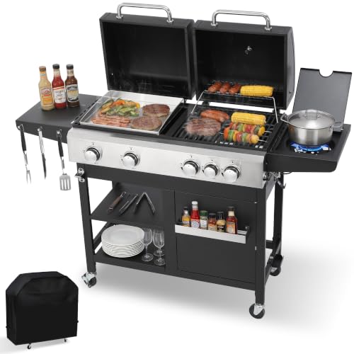 LMNOCHM 4‑Burner Gas Grill and Griddle Combo with Side...