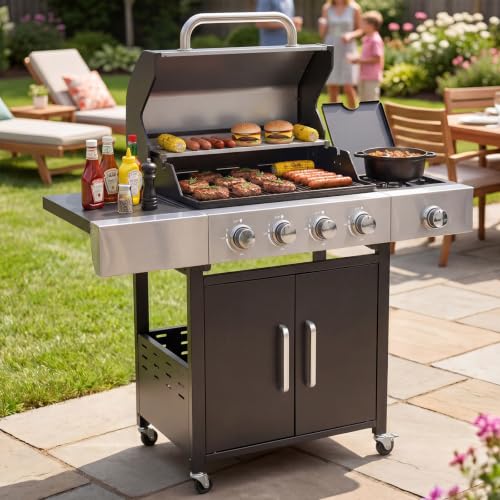 Aoxun 4-Burner 49000 BTU Propane Grill with Side Burner,...
