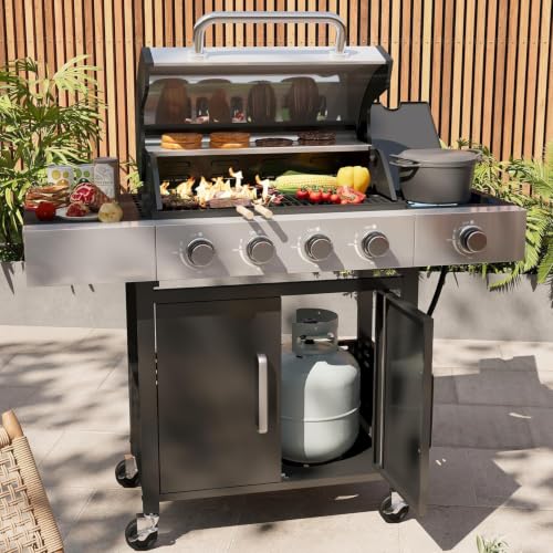 Aoxun 4-Burner 49000 BTU Propane Grill with Side Burner,...