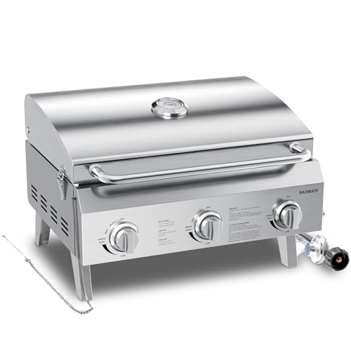 Raxmate 3-Burner Tabletop Gas Grill 30,000 BTUs Portable...
