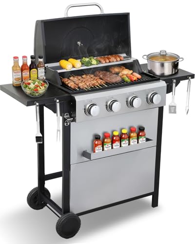 IdeaMaxx 4 Burner Gas Grill with Foldable Shelves