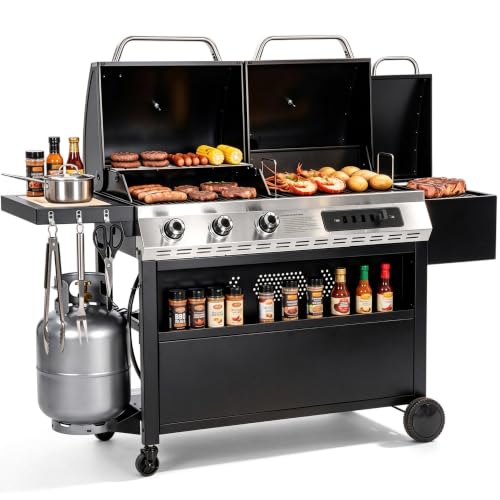 Captiva Designs 3 Burner Gas Charcoal Combo Grill with...
