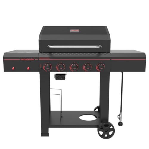 Megamaster Cart 5 Burner Gas Grill, Side Tables