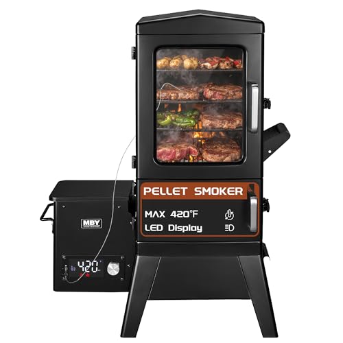 Electric Pellet Smoker with Rainproof Cover, Vertical Wood...