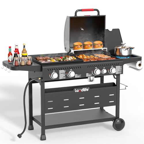LAUDLIFE 5-Burner Propane Grill Griddle Combo with Side...