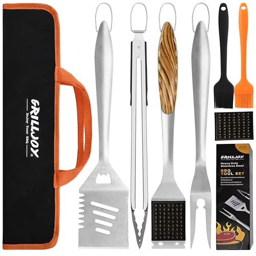 Grilljoy 8PCS BBQ Grill Tools Set with stainless steel.